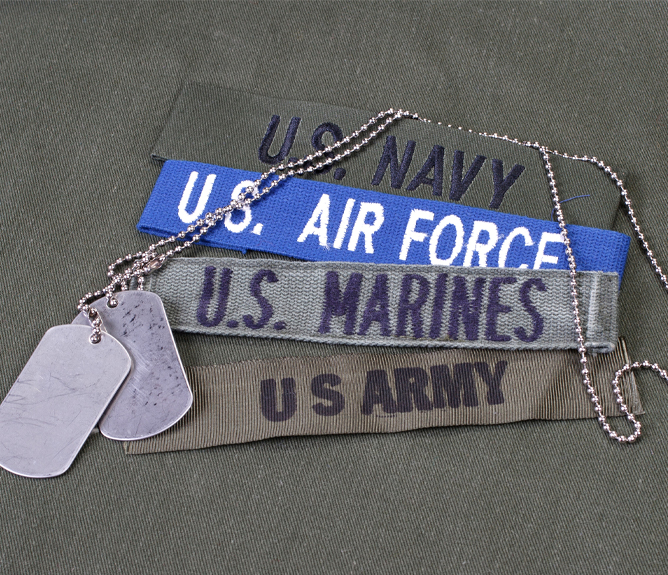 dog tags and military patches