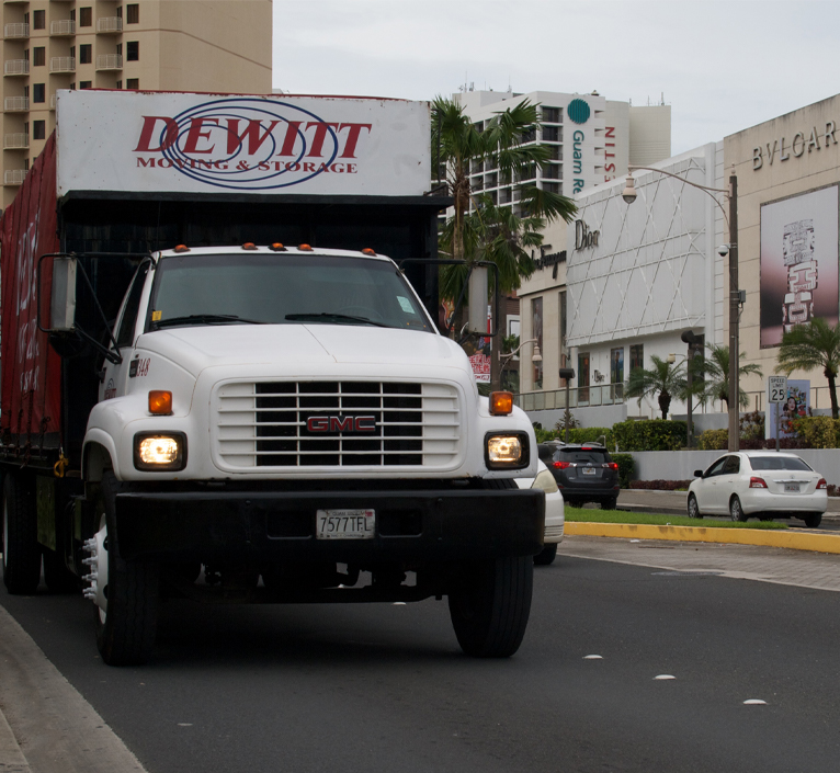 dewitt truck on road in city