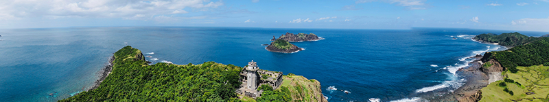 aerial drone panorama of palaui lighthouse phillipines