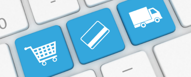 image of keyboard with online shopping graphics